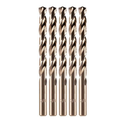 amoolo 3/8" Cobalt Drill Bit(5Pcs), M35 HSS Metal Drill Bit Set for Hard Metal, Stainless Steel, Cast Iron