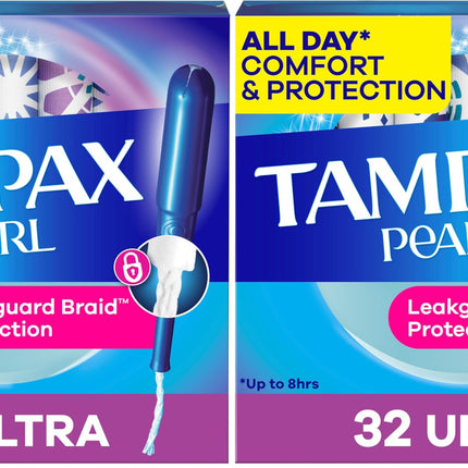 Tampax Tampons Ultra Absorbency | Unscented | Leakguard Braid | 32 Count | Pack of 2
