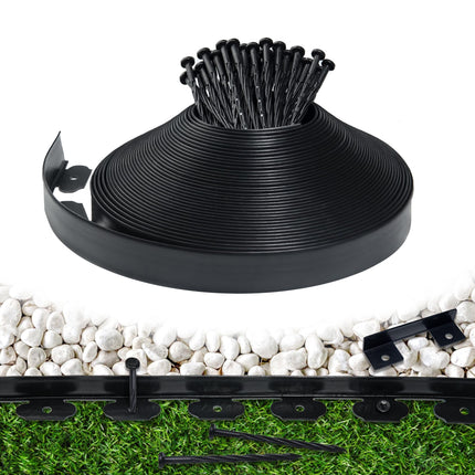 Landscape Edging Border 100 FT 2 Inch Tall with 180 Spikes, Plastic Edging for Landscaping, Garden Edging Border, Flower Bed, Paver and Lawn Edging Border, Black