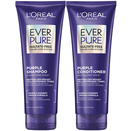 L'Oreal Paris EverPure Purple Shampoo and Conditioner Set, Sulfate-Free Brass Toning for Blonde, Bleached, Highlighted, Silver or Gray Color-Treated Hair, 13.6 Fl Oz Set