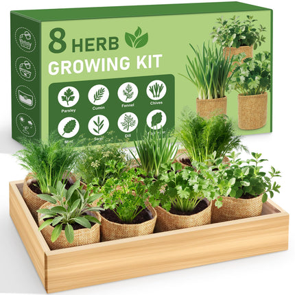 LUOJIBIE Indoor Herb Garden Kit, Complete Herb Starter Growing Kit with Seeds & Tools, Christmas Birthday Gifts for Women Men Mom Dad, House Warming New Home Kitchen Gifts for Girls Boys Plant Lovers