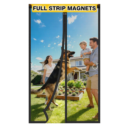 HOFUDON Upgraded Magnetic Screen Door Mesh, Full Strip Magnets, Heavy Duty Fiberglass Mesh, Door Screen Magnetic Closure for Single Door Size 32 x 80 Inch, Screen Door Size 35 x 82 Inch Black