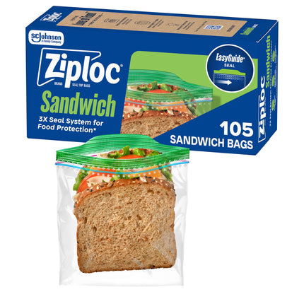 Ziploc Sandwich and Snack Bags, Easy Open and Close, Plastic Food Storage Bags, 105 Bags Total