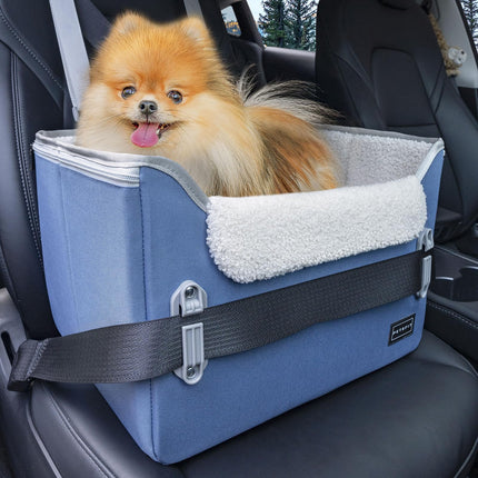 PETSFIT Dog Car Seats for Small Dogs–Patented Safety Buckles–Safety Tether–Foldable Travel Dog Booster Car Seat Reduces Anxiety & Road Trips–Stable Frame, Soft Cushion, Fits Front/Back Seat(Navy Blue)