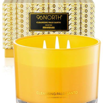 96NORTH Luxury Palo Santo Candle | Large 3 Wick Jar Candle | Up to 50 Hours Burning Time | 100% Natural Soy Wax | Relaxing Aromatherapy Aesthetic Candles | Housewarming Gift for Men and Women