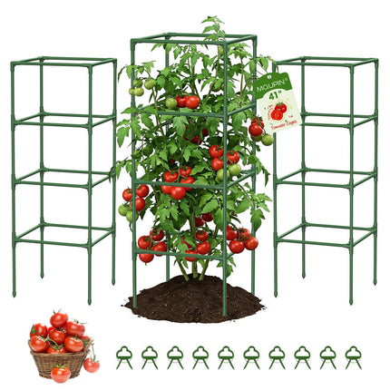 MQUPIN Tomato Cages,3 Packs Square Tomato Cage for Garden Plant Support,41 * 15 * 15in Heavy Duty Steel Plant Tower Stakes Trellis for Climbing Vegetables Flowers Fruits