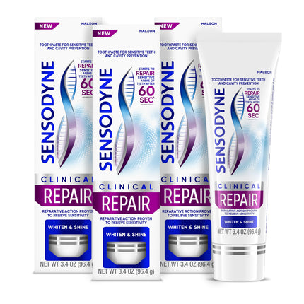 Sensodyne Clinical Repair Whiten & Shine Toothpaste for Sensitivity Relief, 3.4 oz (3 Pack)