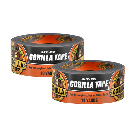 GORILLA Tape; Duct; Utility; Triple Layer Strength; Indoor & Outdoor; Weather Resistant Shell; 1.88 in x 10 yd; Black; (Pack of 2)
