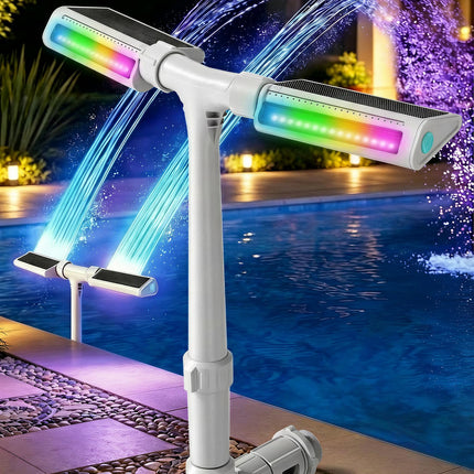 POOLHOUR 2026 Upgrade Height Solar Pool Fountain with 10-Color 4-Mode LED Lights, Auto Light-Sensing Pool Sprinkler Fountain for Above/Inground Pools, 360° Adjustable Spray for 8-16°F Cooling (Gray)