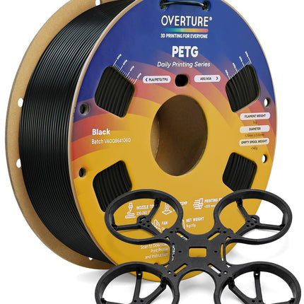OVERTURE High Speed PETG Filament 1.75mm, 1kg Black
