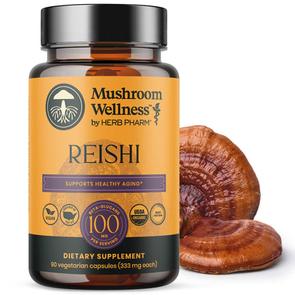 Herb Pharm Mushroom Wellness Reishi Mushroom Capsules, with Organic Red Reishi for Immune Support, Traditional Nervous System Support & Cardiovascular Health, 90 Vegan Capsules*