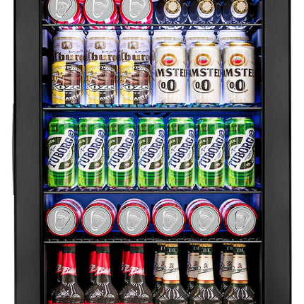 Feelfunn 3.2 Cu.Ft Mini Fridge with Glass Door - 126 Can Beverage Refrigerator Cooler for Drink Beer Wine Soda, Small Fridge for Bedroom Office Bar Dorm, 4 Adjustable Shelves, Black