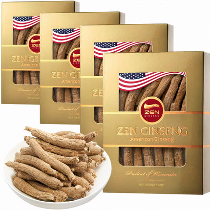 4 Boxes of American Wisconsin Ginseng - Small Long Root - Premium Quality Panax Ginseng. Boosts Body Immunity, Energy for Men & Women (16oz)