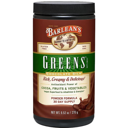 Barlean's Chocolate Greens Powder, Daily Fruit and Vegetable Superfood Supplement, Green Antioxidant Blend and Fiber Smoothie Drink Mix, 9.52 oz