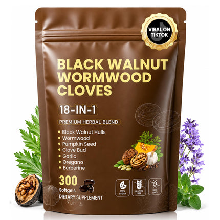 18-in-1 Wormwood Black Walnut Clove Herbal Cleanse Supplement |300 Softgels