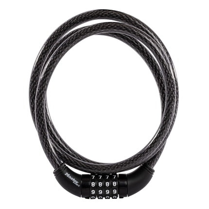 Master Lock Bike Cable Lock 5' x 1/2" Heavy Duty Anti-Theft Bike Lock Steel Cable with Black Weather Resistant Vinyl Coating for Bikes, Ebikes & Scooters, 5 Feet Long, 8370D