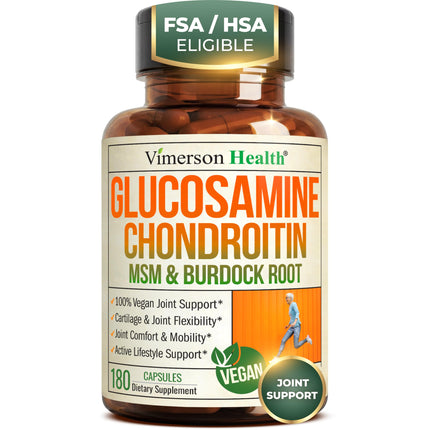 Glucosamine Chondroitin MSM – Joint Support Supplement for Women and Men with Glucosamine Sulfate 1500 mg, Chondroitin and MSM – for Cartilage, Joint Health and Flexibility – 180 Capsules, Vegan