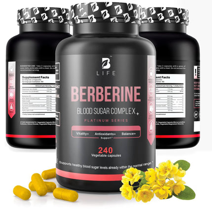 Berberine Complex+ Supplement | 240 Capsules – 60 Day Supply | with Berberine HCl, Bitter Melon Extract, Neem & More | Natural Wellness Formula | Platinum Series by B Life | Made in USA