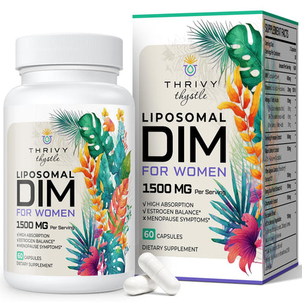 ThrivyThystle Liposomal DIM 400 mg - Hormone Balance, Estrogen Support for Women, DIM Supplement with Vitamin E, Evening Primrose, Black Cohosh, Omega-3 Fatty Acids (60 Capsules)