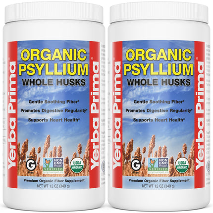 Yerba Prima Organic Psyllium Whole Husks, 12 Ounce (Pack of 2) - Natural Fiber Supplement, Gut Health, Regularity Support, Non GMO, Gluten Free, Keto and Vegan Friendly