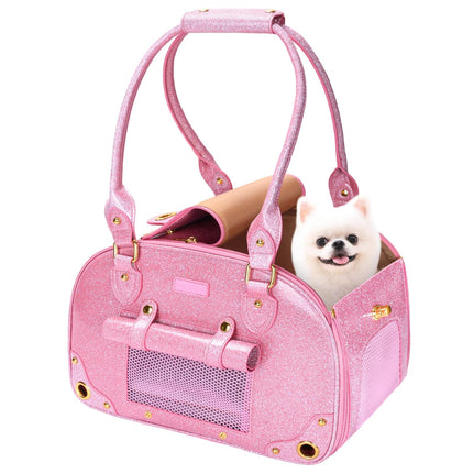 PetsHome Dog Carrier Purse, Pet Carrier, Bling Waterproof Premium Leather Pet Travel Portable Bag Carrier for Cat and Small Dog Home & Outdoor Small Bling Pink