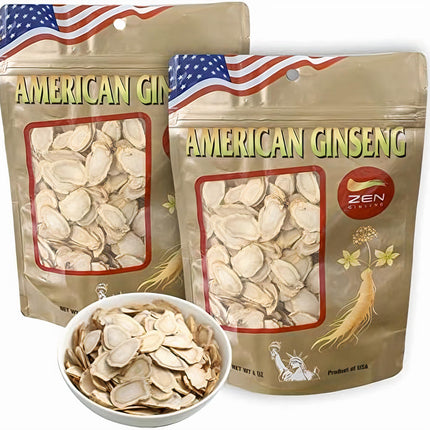 2 Bags of American Ginseng Slices (4oz/Bag) 西洋参/花旗参 Panax Ginseng. Boosts Body Immunity, Energy & Stamina for Man & Women
