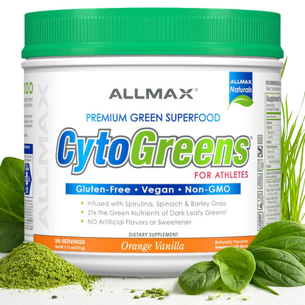 ALLMAX Naturals CytoGreens Super Greens Powder, Premium Green Superfood with Greens, Superfoods, Daily Greens Supplement, Orange Vanilla, 30 Servings