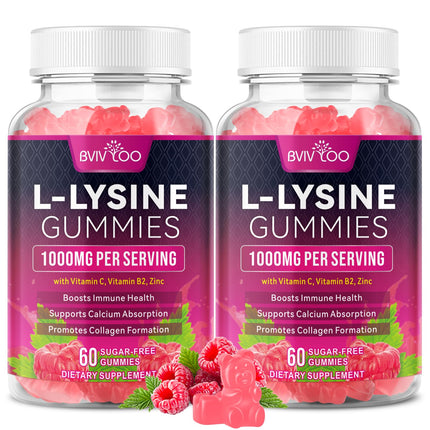 BVIVLOO L-Lysine 1000mg Gummies for Immune Support & Skin Health - High Potency Vegan, Sugar-Free, Gluten-Free Supplement with Natural Raspberry Flavor for Adults & Kids - 120 Gummies