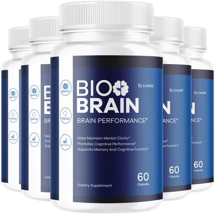 (5 Pack) Bio Brain Capsules - Official BioBrain Supplement Pills Daily Support Brain & Memory Focus All Natural Advanced Premium Formula for Overall Health & Wellness, 300 Capsules for 5 Months