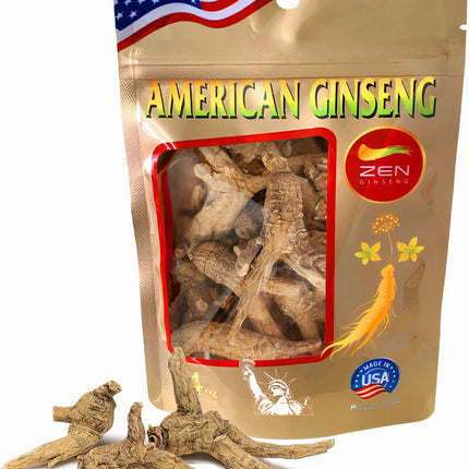 Zen Ginseng - 4 oz Bag of Untrimmed American Ginseng - Non-GMO, Gluten Free. Add This Ginseng in Soup, Tea, Coffee, juices, Smoothies and Baking (Barrel Root 4 oz Bag)
