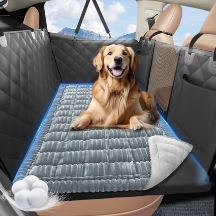 ROUWINNE Backseat Dog Bed Non-Slip, Dog Bed for Car Back Seat Soft and Comfortable, Back Seat Pet Bed Mat for Travel, Pet Car Blanket for Backseat Extender and Seat Covers 51”X 23.5”Light Grey