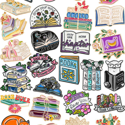 JUNEBRUSHS 84PCS Book Enamel Pins, Cartoon Books Brooch Pins for Teacher Student Readers Book Lovers Party Favor Gifts Supplies Backpack Clothes Hat Accessories