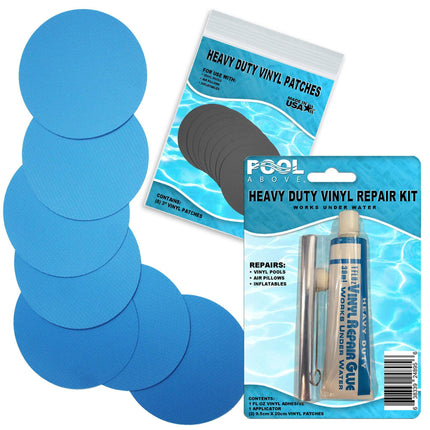 Heavy Duty Vinyl Repair Patch Kit for Above-Ground Pool Liner Repair; Glue and Patch Inflatables; Boat; Raft; Kayak; Air Beds; Inflatable Mattress Repair Blue