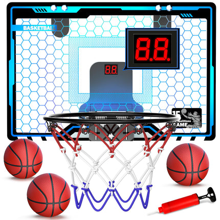 Indoor Basketball Hoop with Auto Scoring, Lights & Balls for Kids Ages 5-12