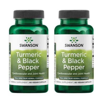 Swanson Organic Turmeric & Black Pepper Joint Health Supplement for Active Adults Seeking Anti-Inflammatory Support with Enhanced Bioavailability (60 Vegan Capsules, 2 Pack)