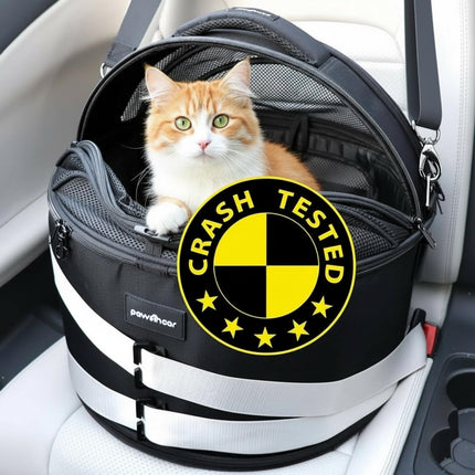 PawsInCar 3-in-1 Crash-Tested Cat & Small Dog Car Seat | Enclosed Cat Bed at Home | Top-Access Round Carrier for Easy Vet Checks & Reducing Travel Stress | 5-Star CPS Certified for Safe Pet Car Travel