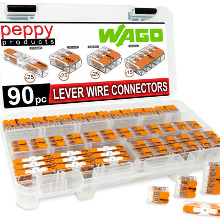 WAGO 221 Lever Nuts 90pc Compact Splicing Wire Connector Assortment with Case. Includes 221-2401, 221-412, 221-413, 221-415