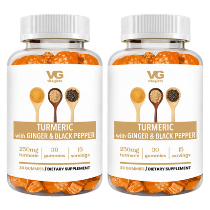 VITA GLOBE Turmeric Supplement Gummies with Ginger & Black Pepper – 250mg Turmeric Extract, Vegan, Non-GMO Herbal Supplement, Daily Wellness Formula – 30 Count (Pack of 2)