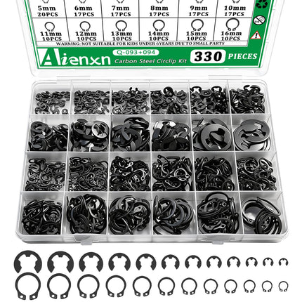 Aienxn 330PCS Snap Rings Kit, E Clips Kit (2-12MM) and C Clips Kit (5-16MM)