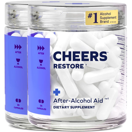 Cheers Restore | Supplement with DHM + L-Cysteine | Feel Better After Drinking & Support Your Liver | 24 Doses | Dihydromyricetin, Cysteine, Prickly Pear, B-Vitamins, Ginger