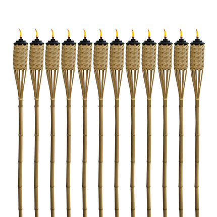 TIKI Bamboo Tiki Torches 12-Pack – Weather-Resistant Outdoor Décor with Easy-Pour Wide-Mouth Canister Refill for Patio, Garden, Backyard, and Parties, 57-Inch Citronella Torches