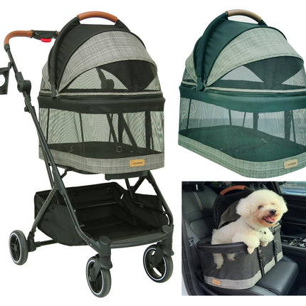 ROODO 2026 Upgraded Version 3-in-1 Dog Cat Stroller with Detachable Carrier Folding Lightweight Portable Travel Pet Gear All-Terrain Puppy Doggie Kitty Bunny Stroller for 35 lbs(Grey Lattice)