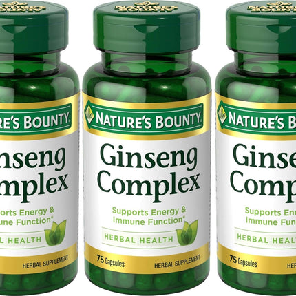 Nature's Bounty Ginseng Complex Herbal Health Capsules 75 ea (Pack of 3)