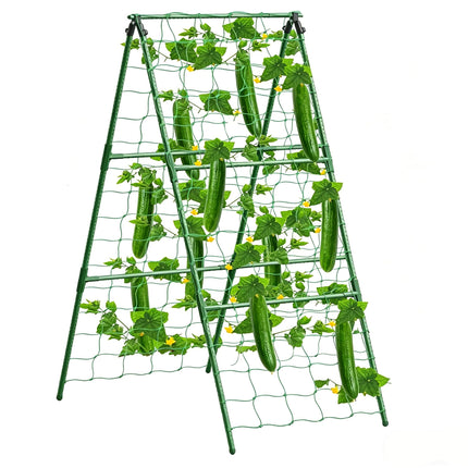 Updated A-Frame Cucumber Trellis for Raised Beds, Adjustable Size Garden Trellis for Climbing Plant Outdoors with Climbing Net and Plant Support Clip for Vegetable Grape Tomato Garden Supplies