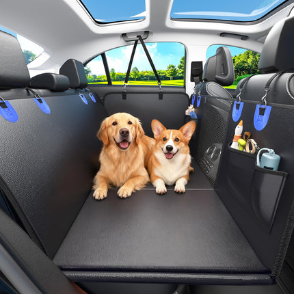 2-In-1 Heavy-Duty Hard Bottom Dog Hammock for Car, 100% Waterproof PU Leather Backseat Cover, Zipper Side Flaps, Non-Slip Extender for Large/Elderly Dogs & Multi-Dog Families,Fits Sedan/SUV/Med.Truck