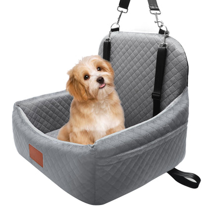 Vamtnner Dog Car Seat for Small/Medium-Sized Under 30 Pounds, Pet Car Seat Travel Bed with 2 Seat Belts and Headrest Seat Belts, Detachable Washable Covers and Side Storage Bags(Grey)