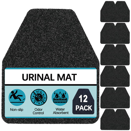 Basima Urinal Mats for Men Bathroom 12 Pack Washable Bulk Rubber Urinal Floor Mats for Toilet Commercial, Non-Slip Disposable Urinal Pads for Mens Room, 17.5" x 20.5", Black
