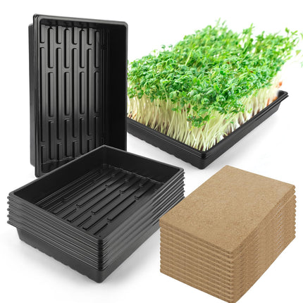 RMBHM Microgreens Growing Trays Kit – 6 Pack Micro Green Grow Trays with 12 Hemp Fiber Grow Mats, 15 x 11 x 2.5 Inch Seed Starter Trays for Growing Microgreens, Indoor Gardening