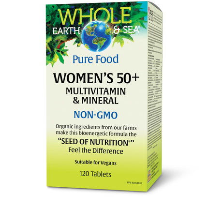 Natural Factors Whole Earth & Sea Women's 50+ Multivitamin & Mineral - Daily Multivitamin with Calcium, Selenium & More - Supports Bone & Brain Health - 120 Tablets (60 Servings)