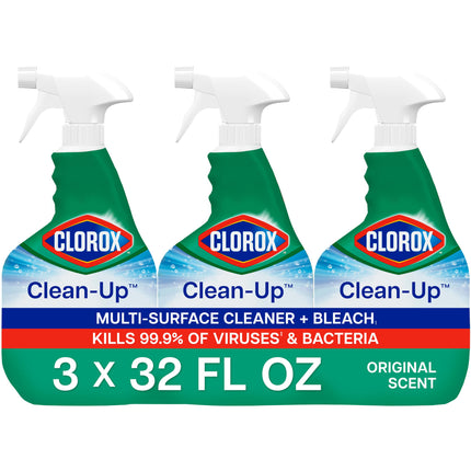 Clorox Clean-Up Multi Surface Cleaner Bleach Spray, Original, All Purpose Cleaning Spray Bottle, Mold and Mildew Cleaner, 32 Fl Oz., Pack of 3